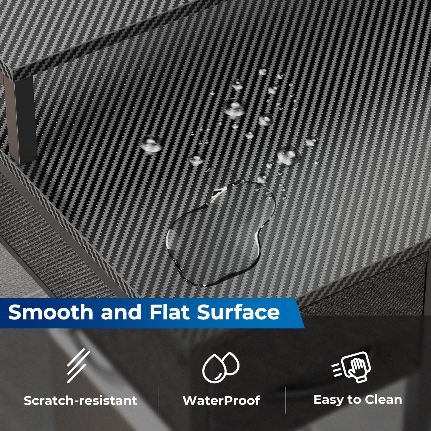 SUPERJARE 53 Inch L Shaped Desk with LED Lights & Power Outlets, Reversible Computer Desk with Shelves & Drawer, Corner Desk Home Office Desk, Carbon Fiber Black