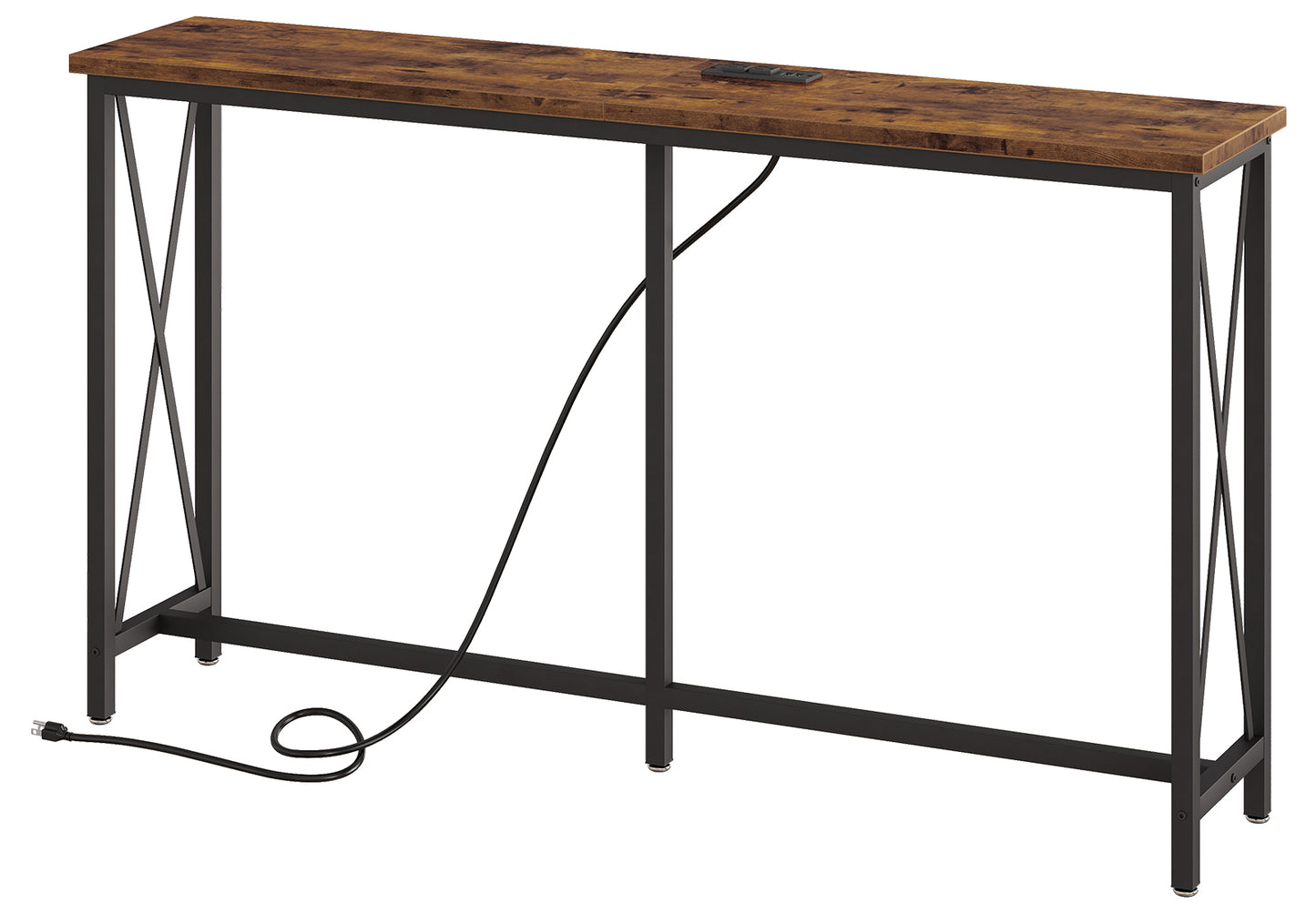 SUPERJARE Console Table with Charging Station, Entryway Table, 2 Power Outlets and 2 USB Ports, Vintage Brown 7938ZC