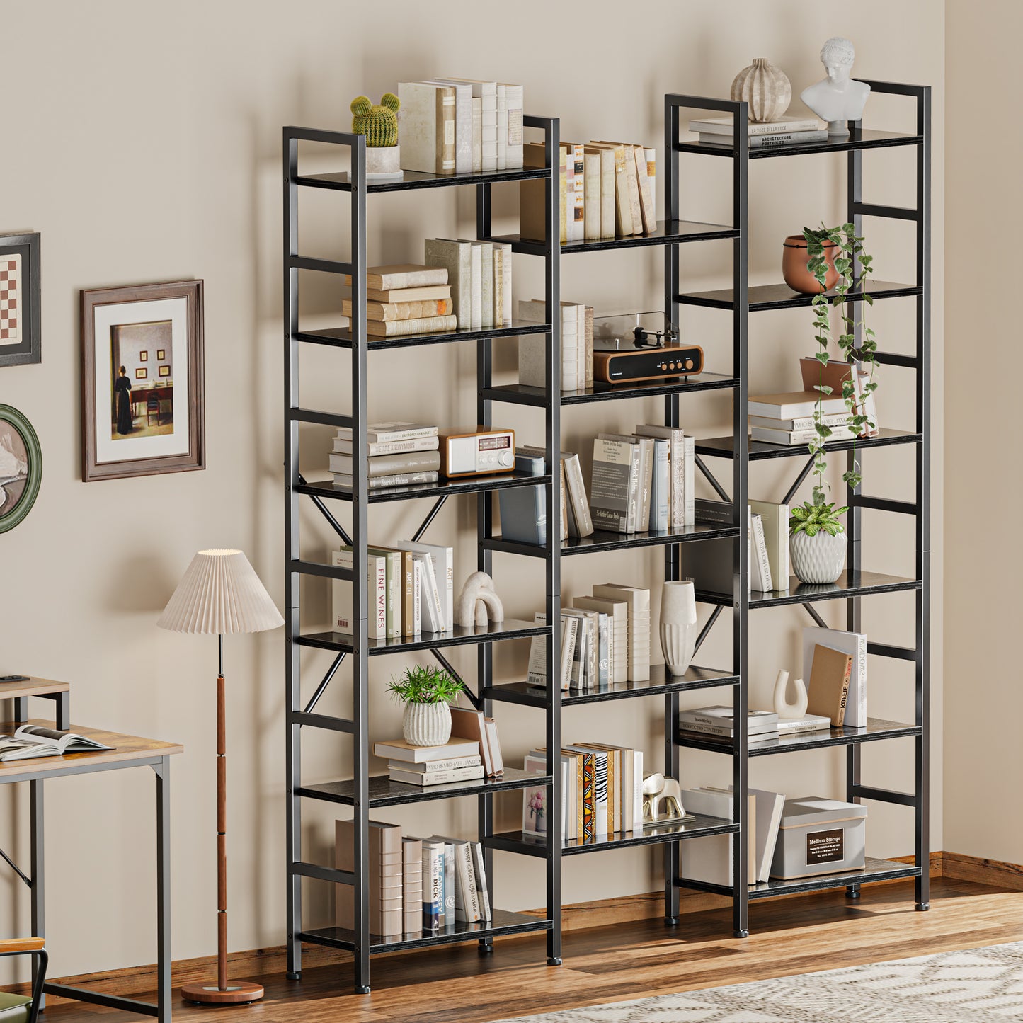 SUPERJARE Triple 6 Tier Bookshelf, Bookcase with 17 Open Display Shelves, Wide Book Shelf Book Case for Home & Office, Black