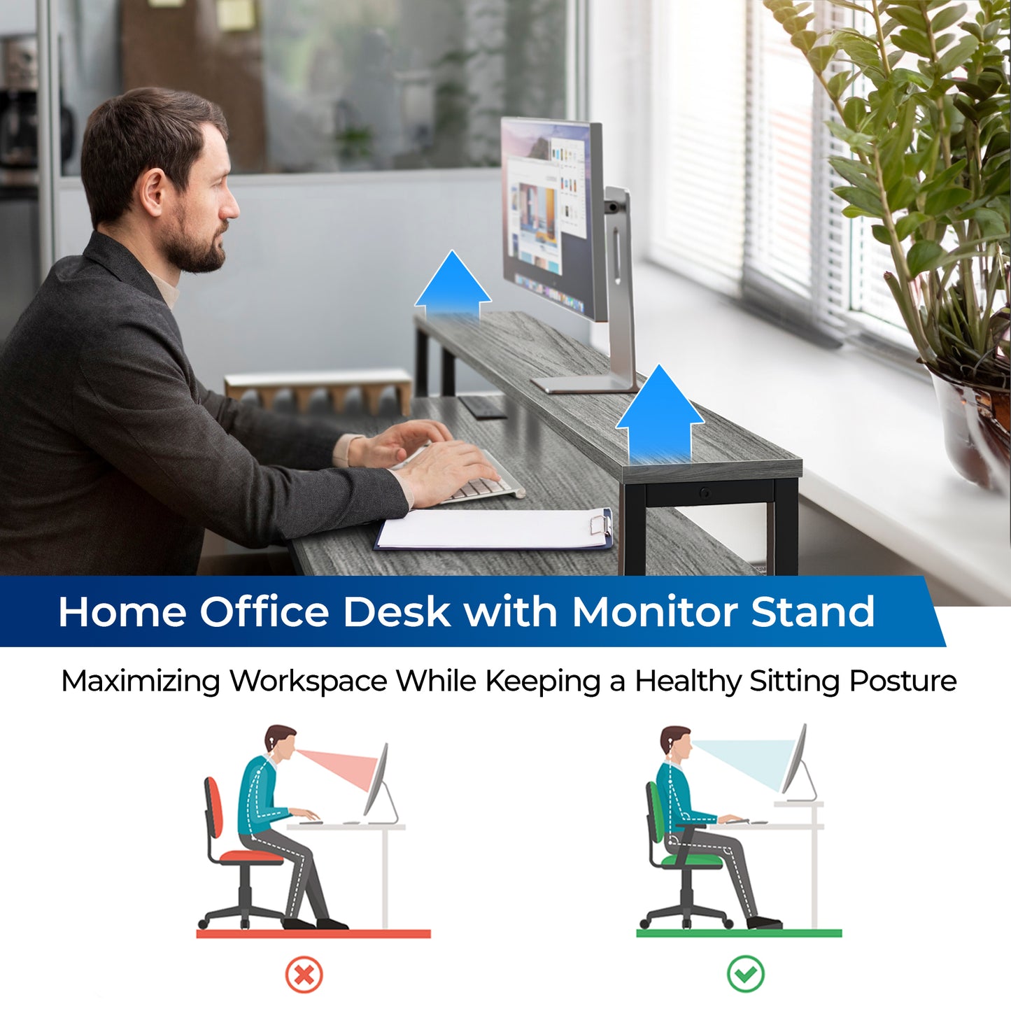 SUPERJARE 53 Inch L Shaped Desk with LED Lights & Power Outlets, Reversible Computer Desk with Shelves & Drawer, Corner Desk Home Office Desk, Grey