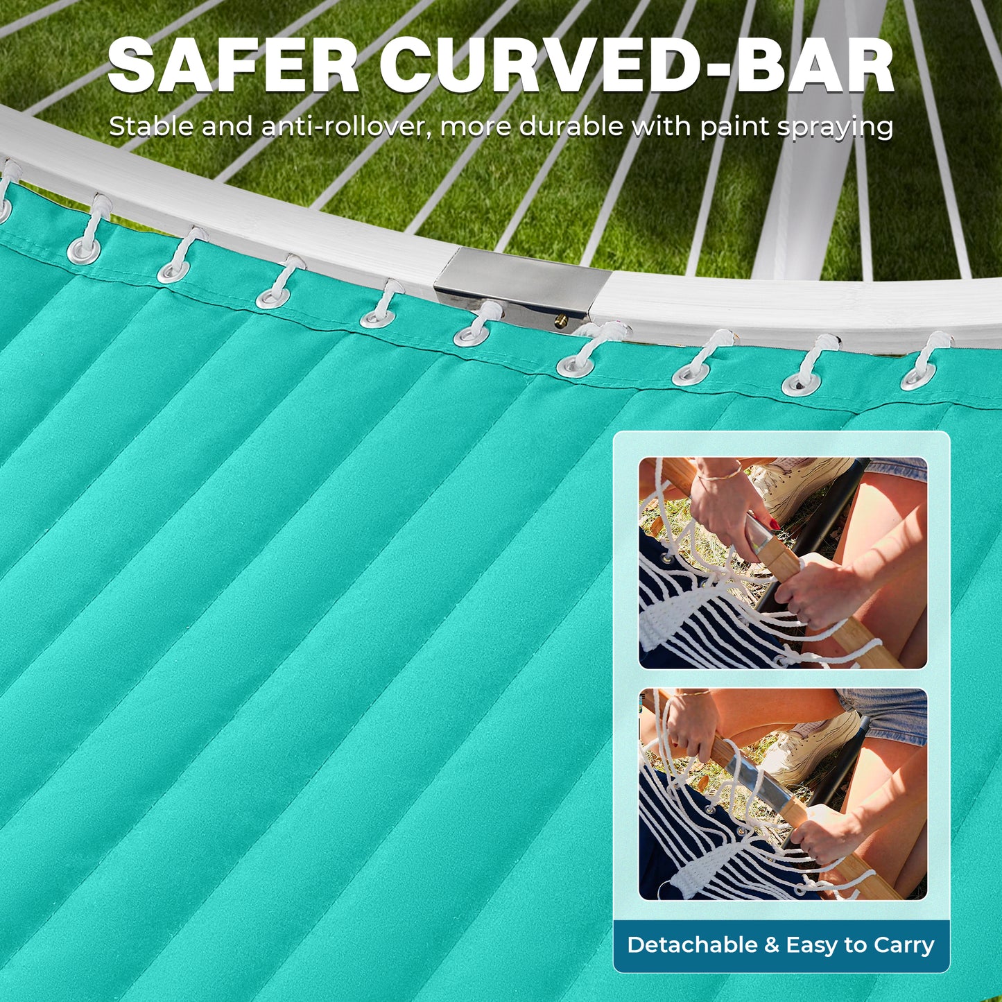 SUPERJARE Hammock with Stand, 2 Person Heavy Duty Hammock with Padded Cotton, Detachable Pillow & Strong Curved-Bar & Portable Carrying Bag, Perfect for Outdoor & Indoor, Turquoise