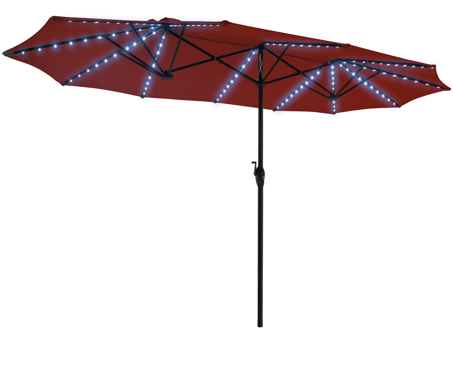 SUPERJARE 13ft Outdoor Patio Umbrella with Solar Lights, Double-sided Deck Pool Umbrella with 1.5 Inch Pole, Fade Resistant Canopy, 12 Sturdy Ribs, for Porch, Market, Backyard, Burgundy(No Base)