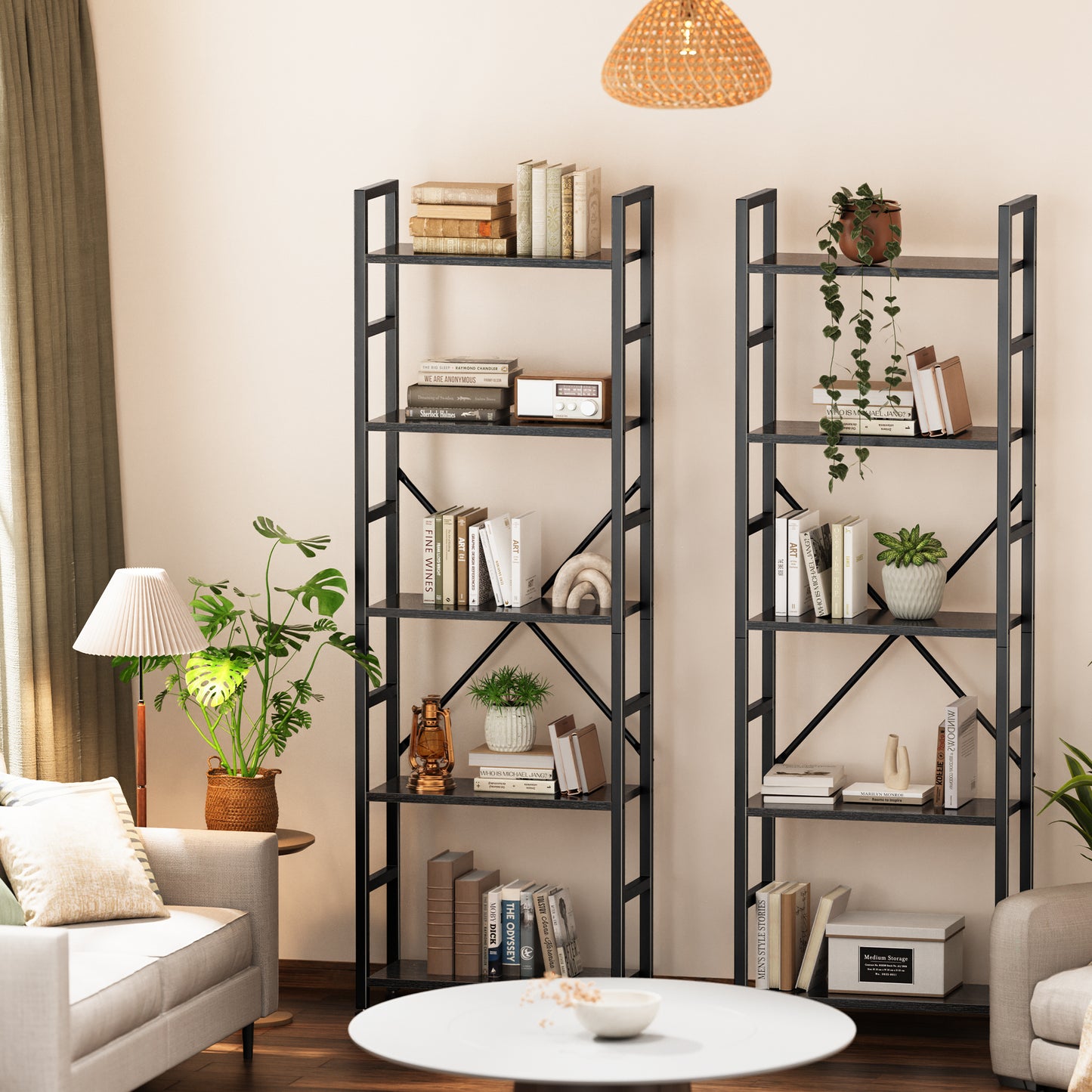 SUPERJARE Triple 5 Tier Bookshelf, Bookcase with 14 Open Display Shelves, Wide Book Shelf Book Case for Home & Office, Black