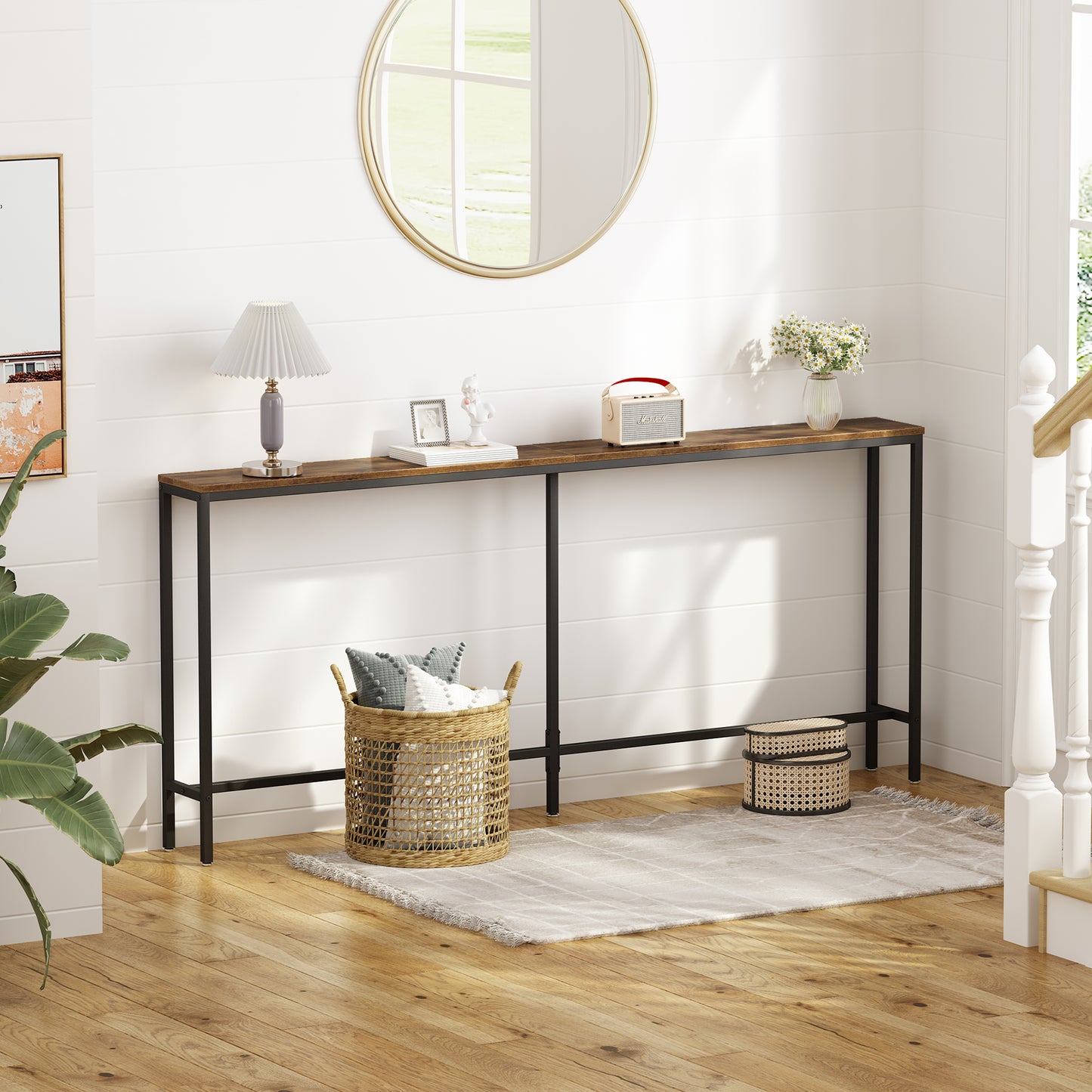 SUPERJARE 70.8 Inch Console Table, Entryway Table, Vintage Brown, 7942Z