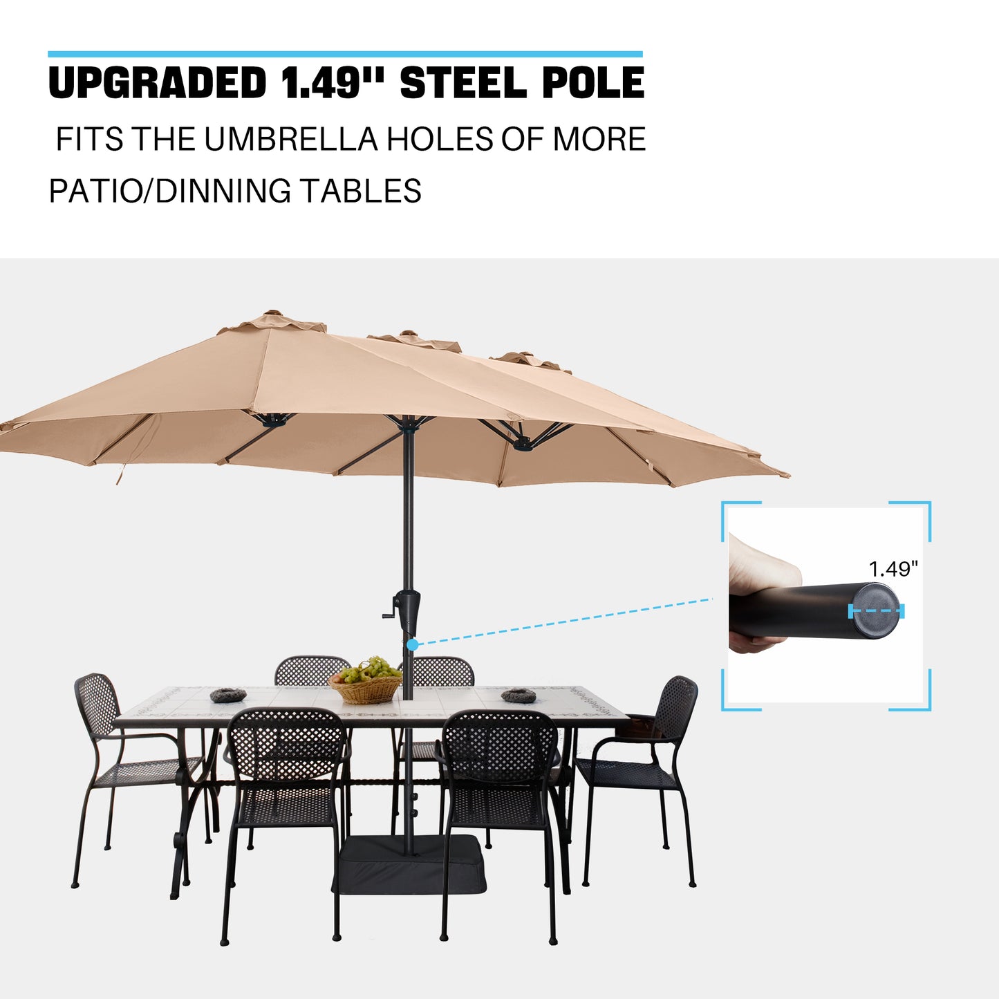 SUPERJARE 13FT Umbrella Outdoor Patio, Double sided Pool Umbrellas with Fade Resistant Canopy, Large Table Umbrella for Deck, Market, Backyard - Beige