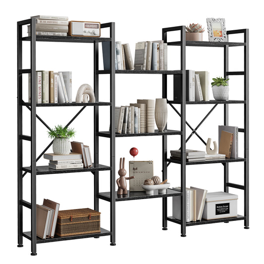 SUPERJARE Triple 4 Tier Bookshelf, Bookcase with 11 Open Display Shelves, Wide Book Shelf Book Case for Home & Office, Black