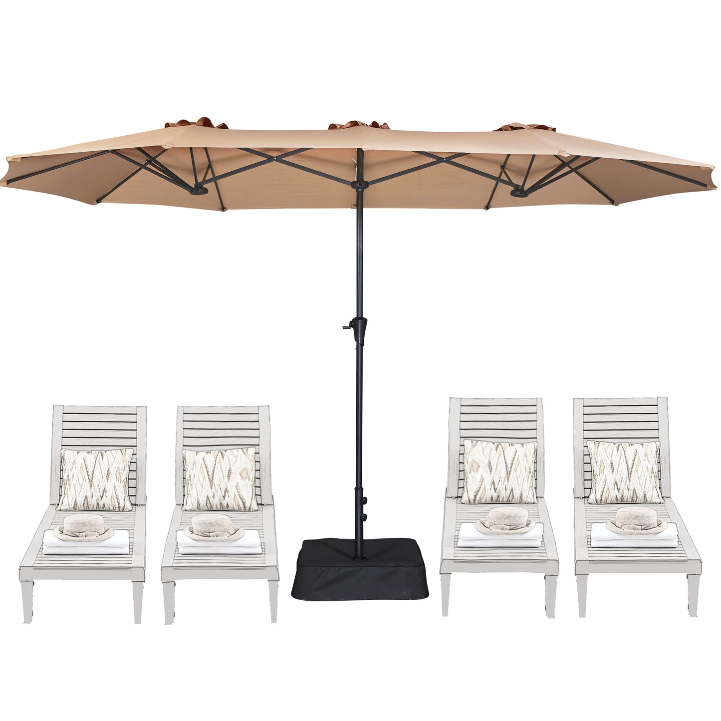 SUPERJARE 13FT Outdoor Patio Umbrella with Base Included, Double Sided Pool Umbrellas with Fade Resistant Canopy, Large Table Umbrella for Deck, Market, Backyard-Beige