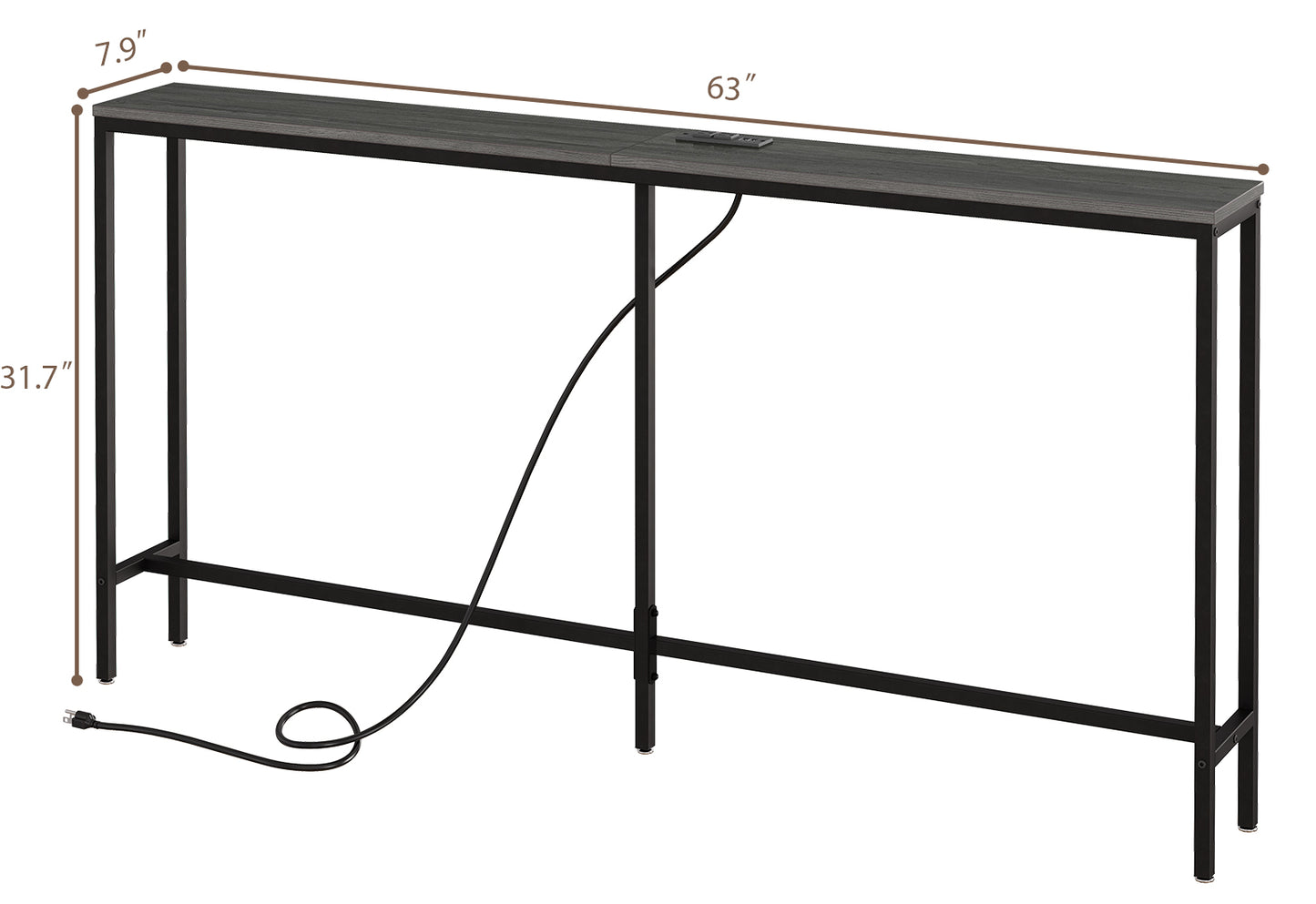 SUPERJARE Console Table with Charging Station - Charcoal Gray, 7928HC