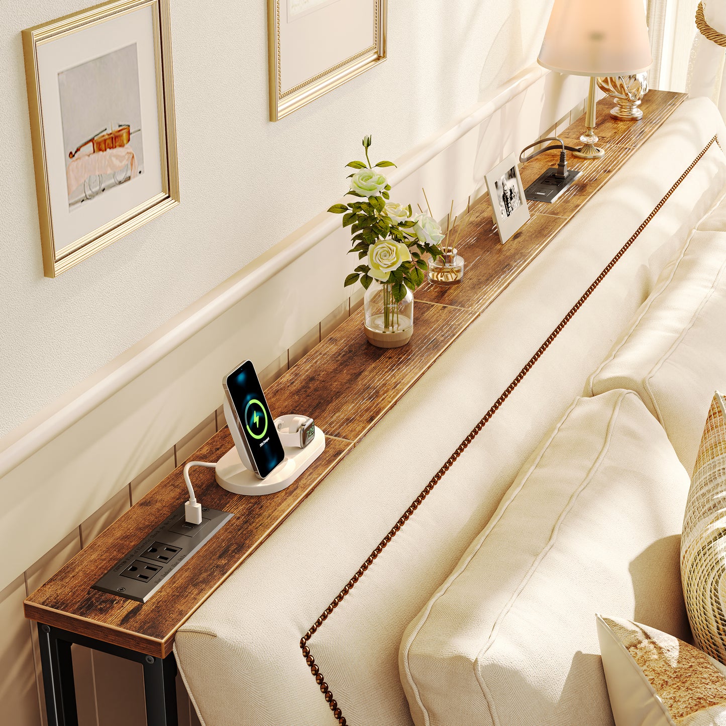 SUPERJARE 79 Inch Sofa Table with 2 Power Outlets and USB-C Ports, 5.9 Inch Narrow Console Table with Storage, Long Entryway Hallway Couch Table Behind Sofa, Small Spaces, Living Room