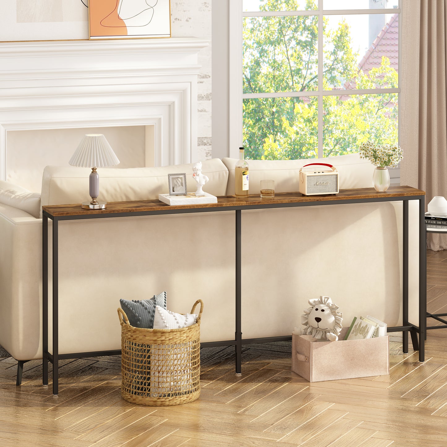 SUPERJARE 70.8 Inch Console Table, Entryway Table, Vintage Brown, 7942Z