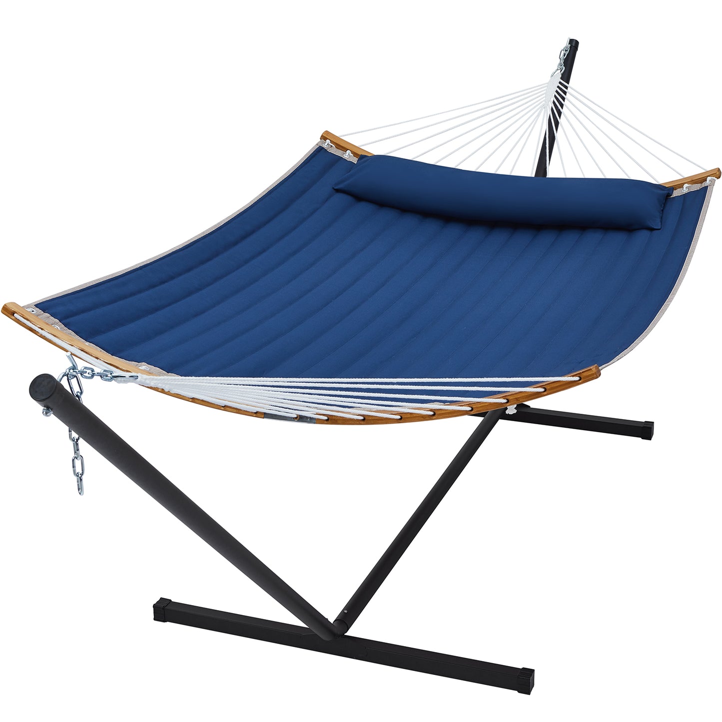 SUPERJARE Curved-Bar Hammock with Stand, 2 Person Heavy Duty Hammock Frame, Detachable Pillow & Portable Carrying Bag, Perfect for Outdoor & Indoor, Navy Blue