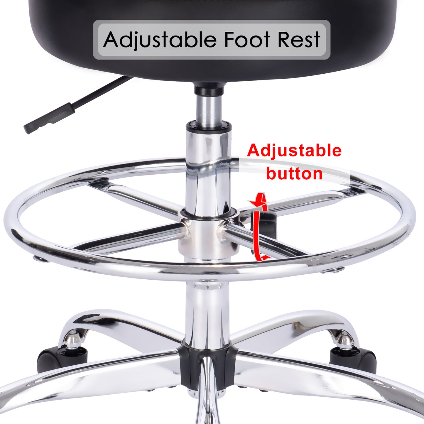 SUPERJARE Drafting Chair with Back, Adjustable Foot Rest Rolling Stool - Black, 7202B