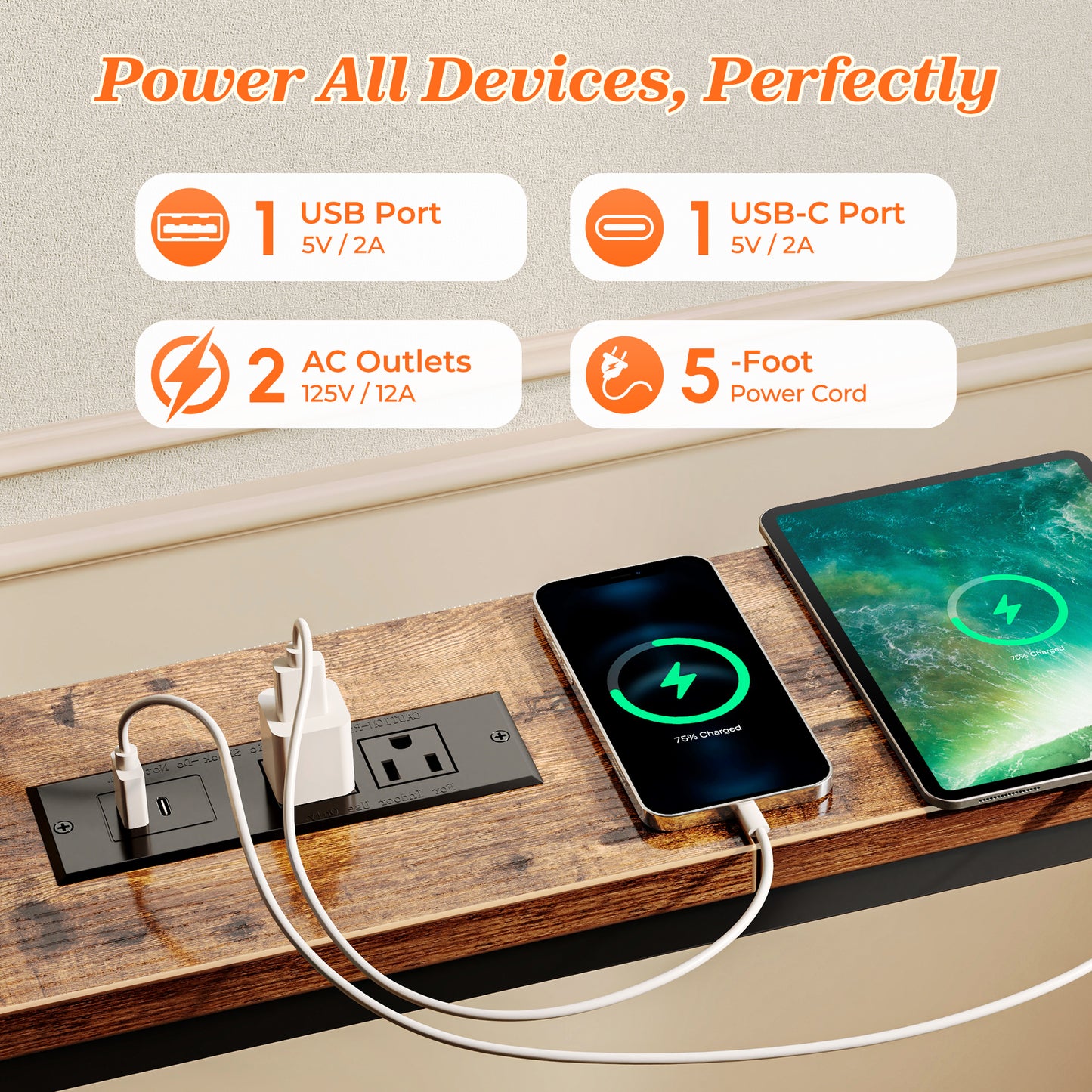 SUPERJARE 79 Inch Sofa Table with 2 Power Outlets and USB-C Ports, 5.9 Inch Narrow Console Table with Storage, Long Entryway Hallway Couch Table Behind Sofa, Small Spaces, Living Room