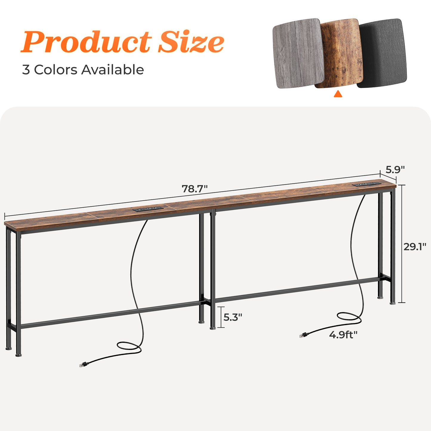SUPERJARE 79 Inch Sofa Table with 2 Power Outlets and USB-C Ports, 5.9 Inch Narrow Console Table with Storage, Long Entryway Hallway Couch Table Behind Sofa, Small Spaces, Living Room