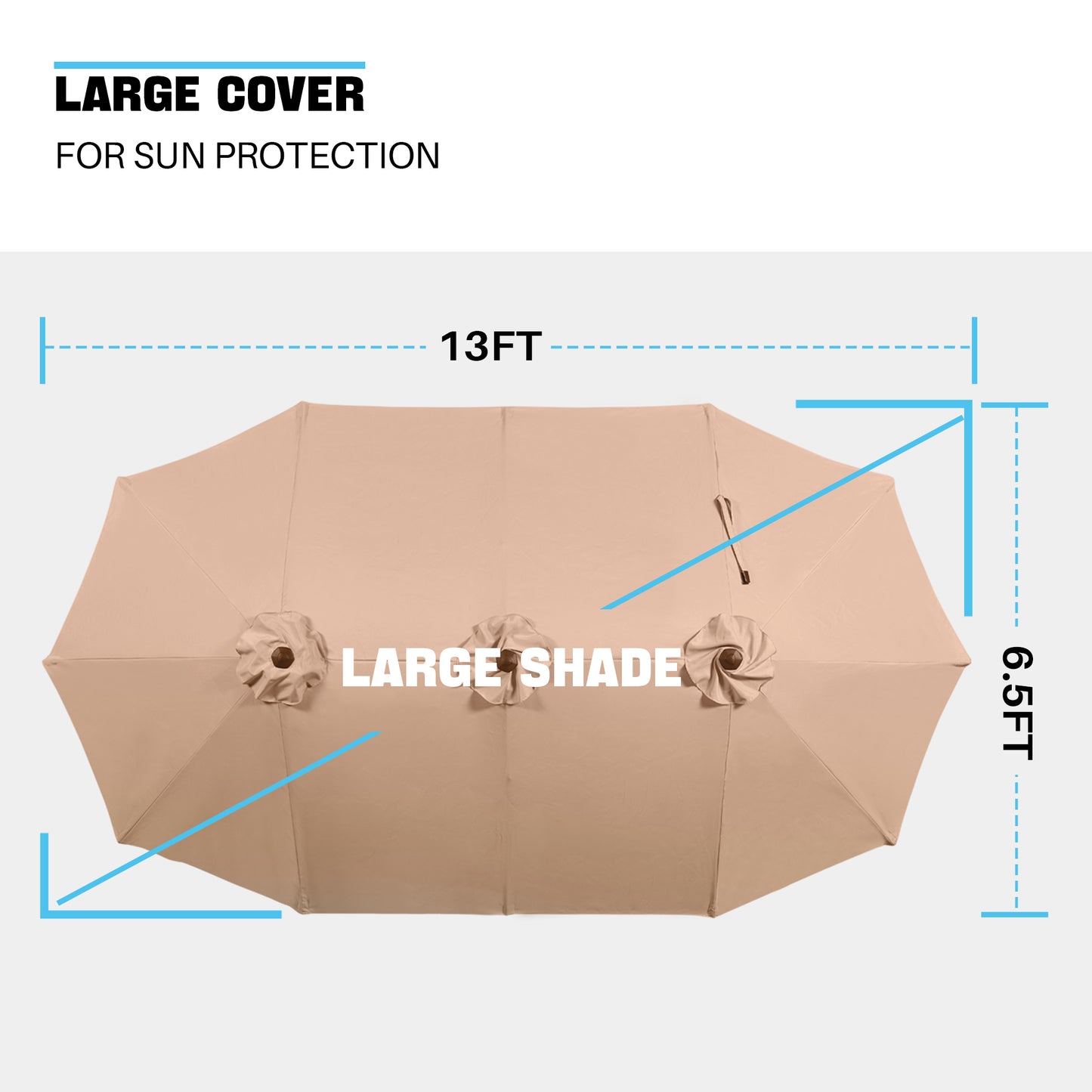 SUPERJARE 13FT Umbrella Outdoor Patio, Double sided Pool Umbrellas with Fade Resistant Canopy, Large Table Umbrella for Deck, Market, Backyard - Beige