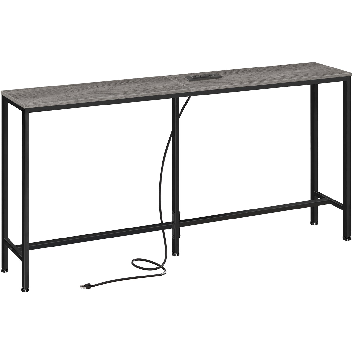 SUPERJARE Console Table with Charging Station - Charcoal Gray, 7928HC