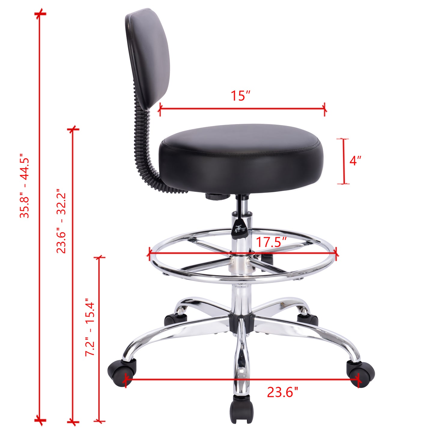 SUPERJARE Drafting Chair with Back, Adjustable Foot Rest Rolling Stool - Black, 7202B