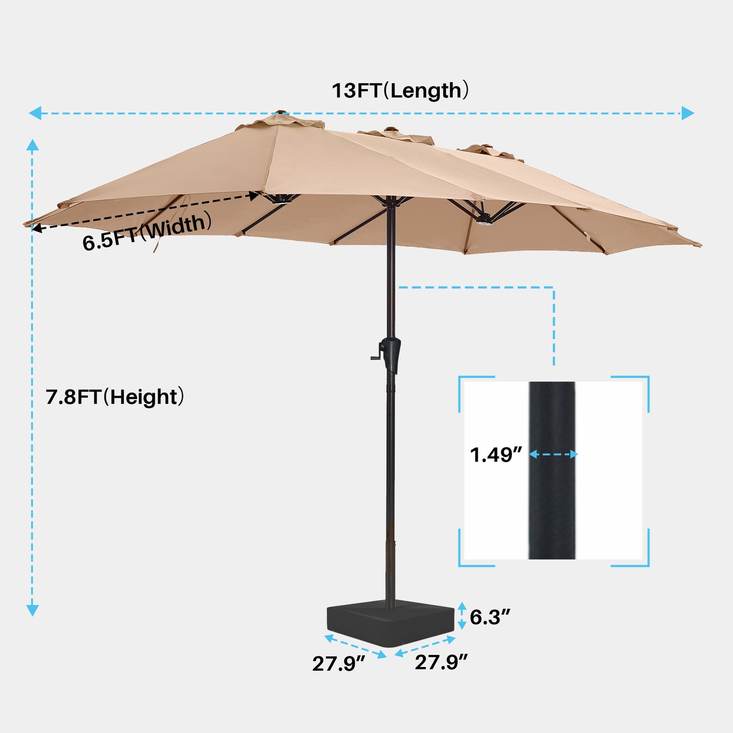 SUPERJARE 13FT Outdoor Patio Umbrella with Base Included, Double Sided Pool Umbrellas with Fade Resistant Canopy, Large Table Umbrella for Deck, Market, Backyard-Beige