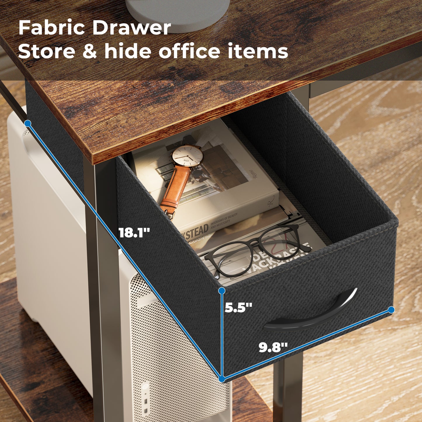 SUPERJARE 53 Inch L Shaped Desk with LED Lights & Power Outlets, Reversible Computer Desk with Shelves & Drawer, Corner Desk Home Office Desk, Rustic Brown