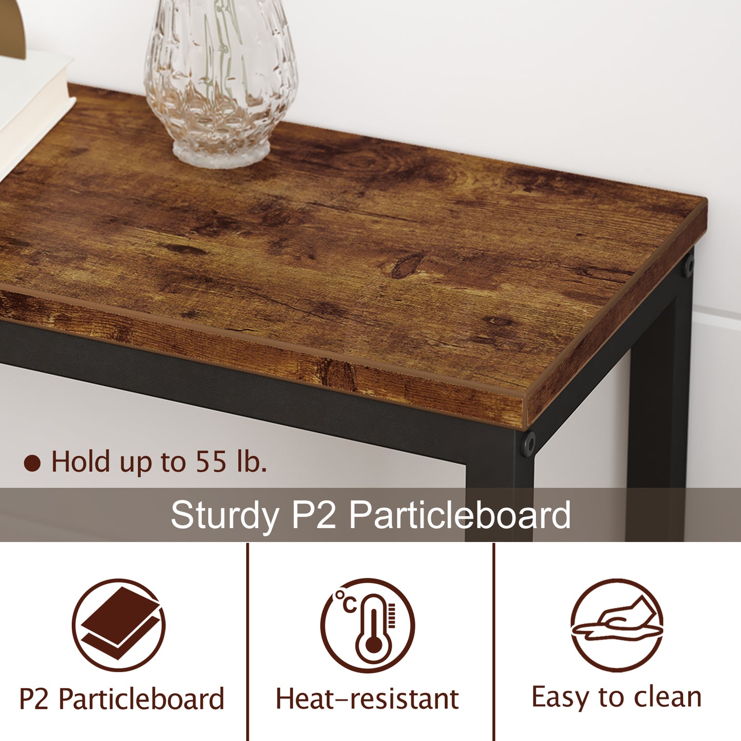 SUPERJARE 70.8 Inch Console Table, Entryway Table, Vintage Brown, 7942Z