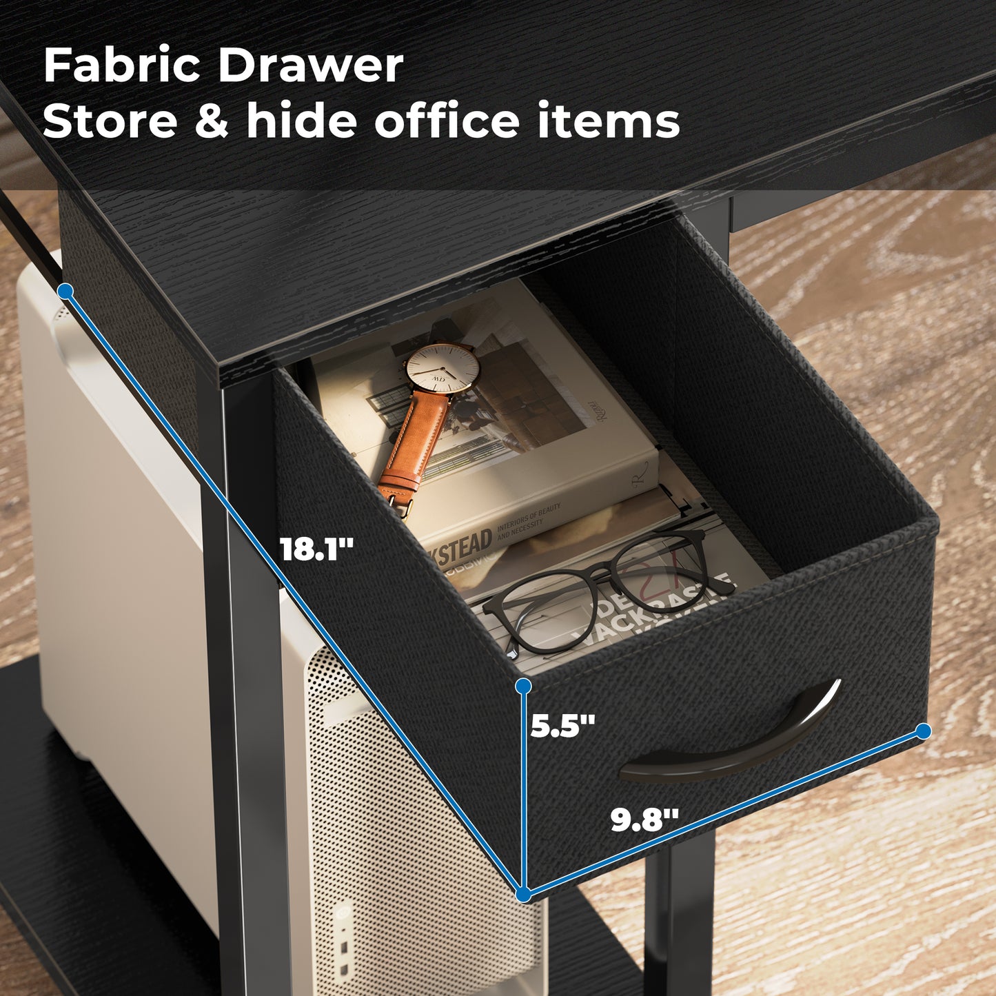 SUPERJARE 53 Inch L Shaped Desk with LED Lights & Power Outlets, Reversible Computer Desk with Shelves & Drawer, Corner Desk Home Office Desk, Black