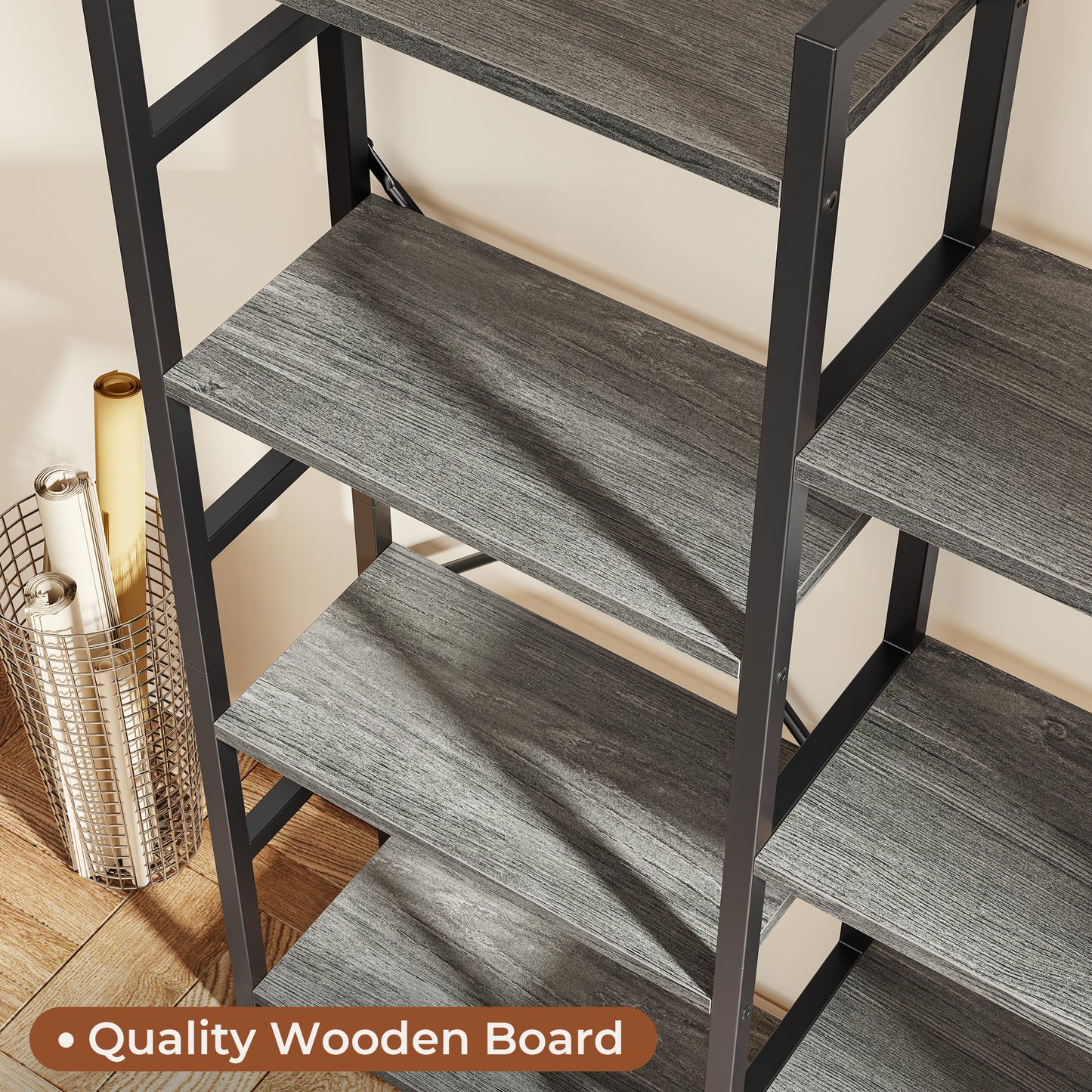SUPERJARE Triple 4 Tier Bookshelf, Bookcase with 11 Open Display Shelves, Grey