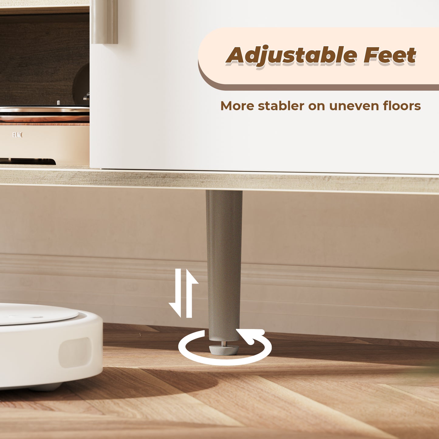 SUPERJARE TV Stand for 55 Inch TV, Entertainment Center with Adjustable Shelf, 2 Cabinets, TV Console Table, Media Console, Solid Wood Feet, Cord Holes, Gray and White