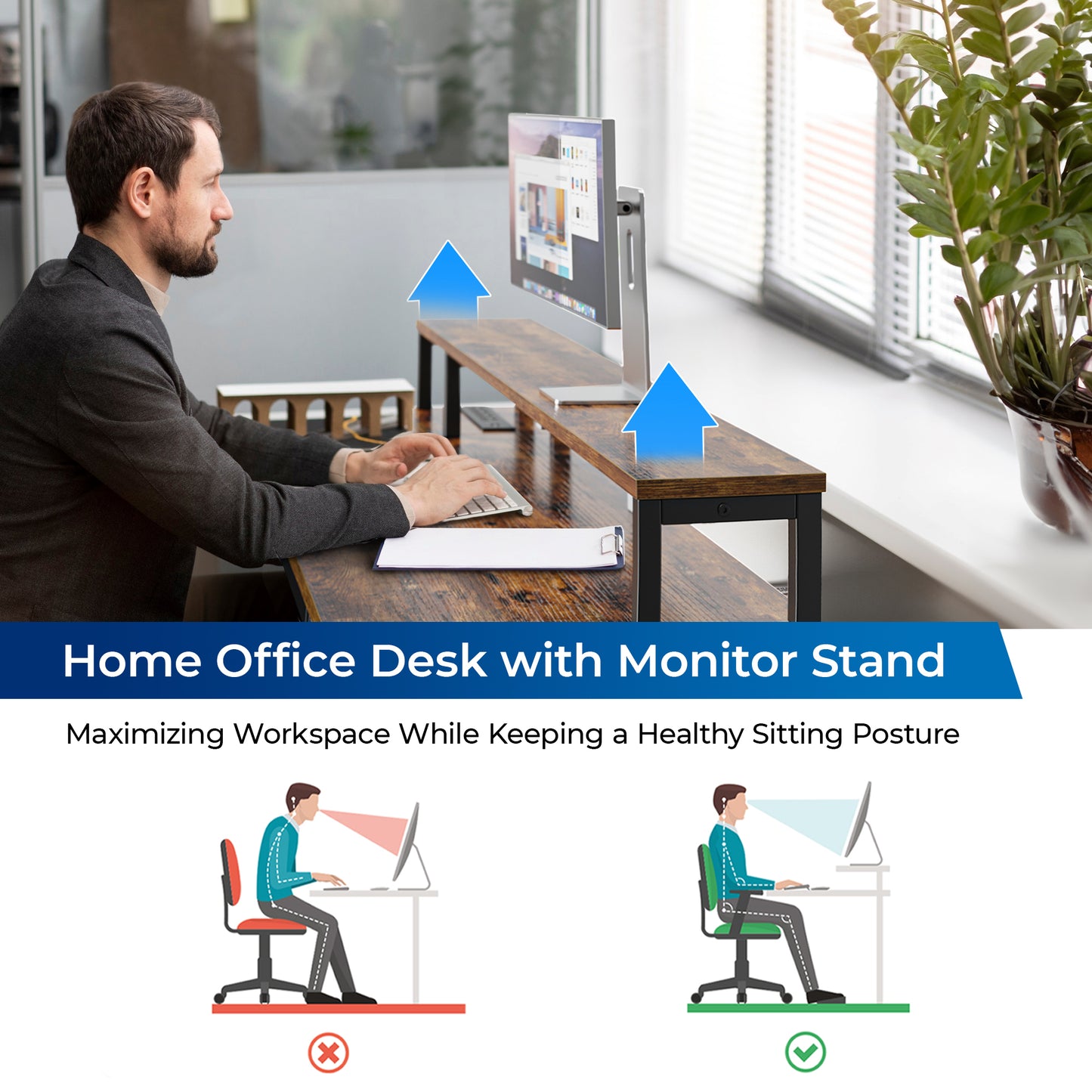 SUPERJARE 53 Inch L Shaped Desk with LED Lights & Power Outlets, Reversible Computer Desk with Shelves & Drawer, Corner Desk Home Office Desk, Rustic Brown