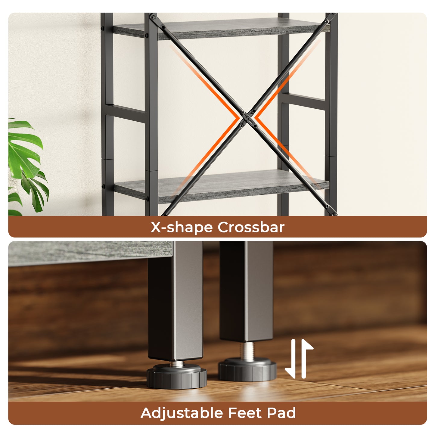 SUPERJARE Triple 4 Tier Bookshelf, Bookcase with 11 Open Display Shelves, Grey