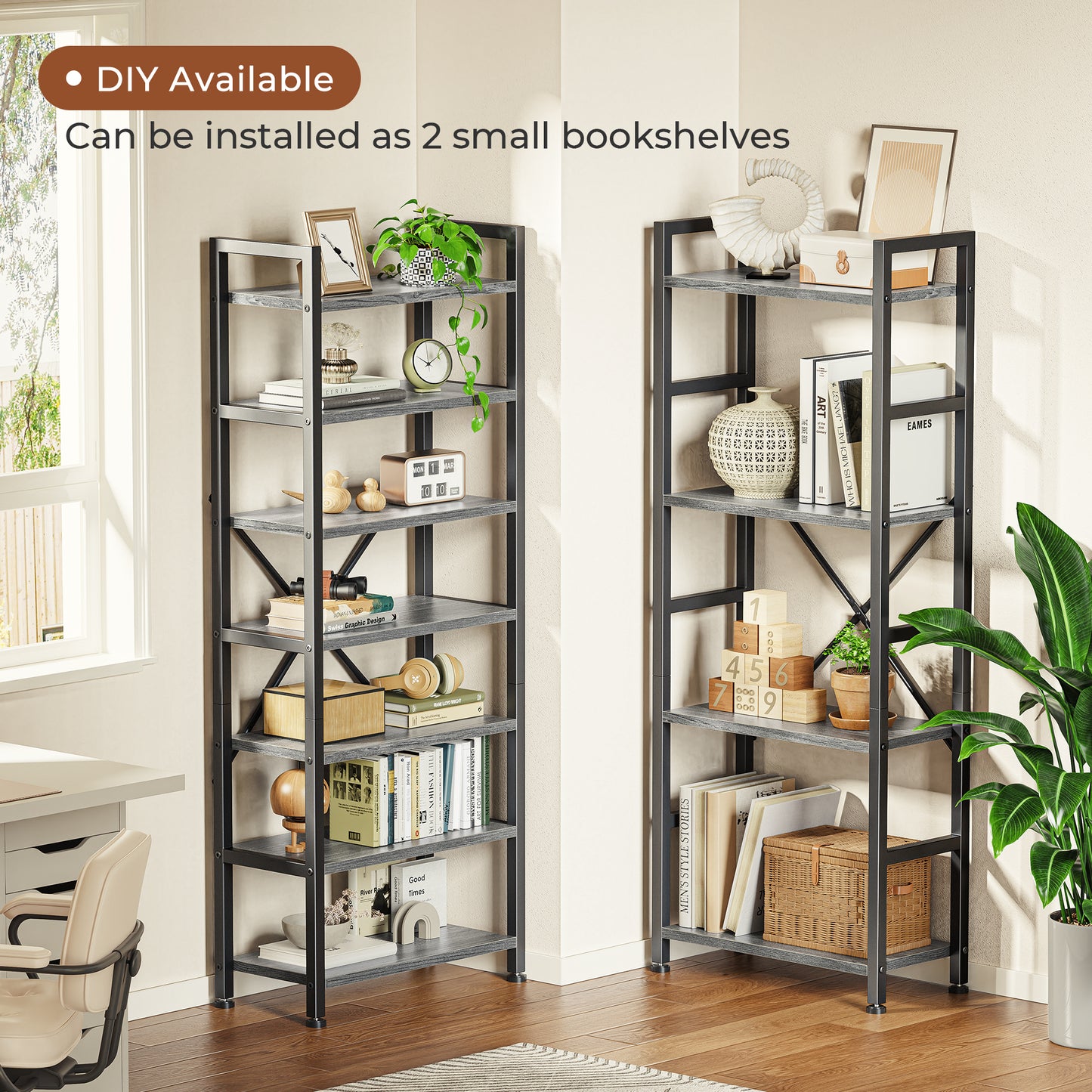 SUPERJARE Triple 4 Tier Bookshelf, Bookcase with 11 Open Display Shelves, Grey