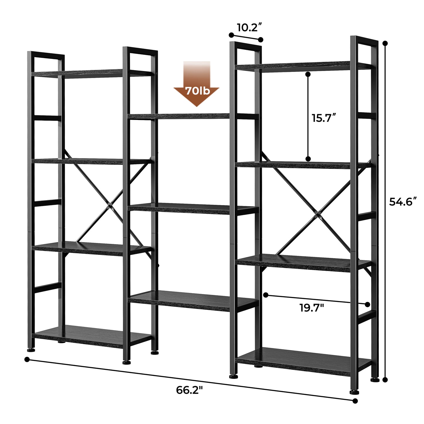 SUPERJARE Triple 4 Tier Bookshelf, Bookcase with 11 Open Display Shelves, Wide Book Shelf Book Case for Home & Office, Black