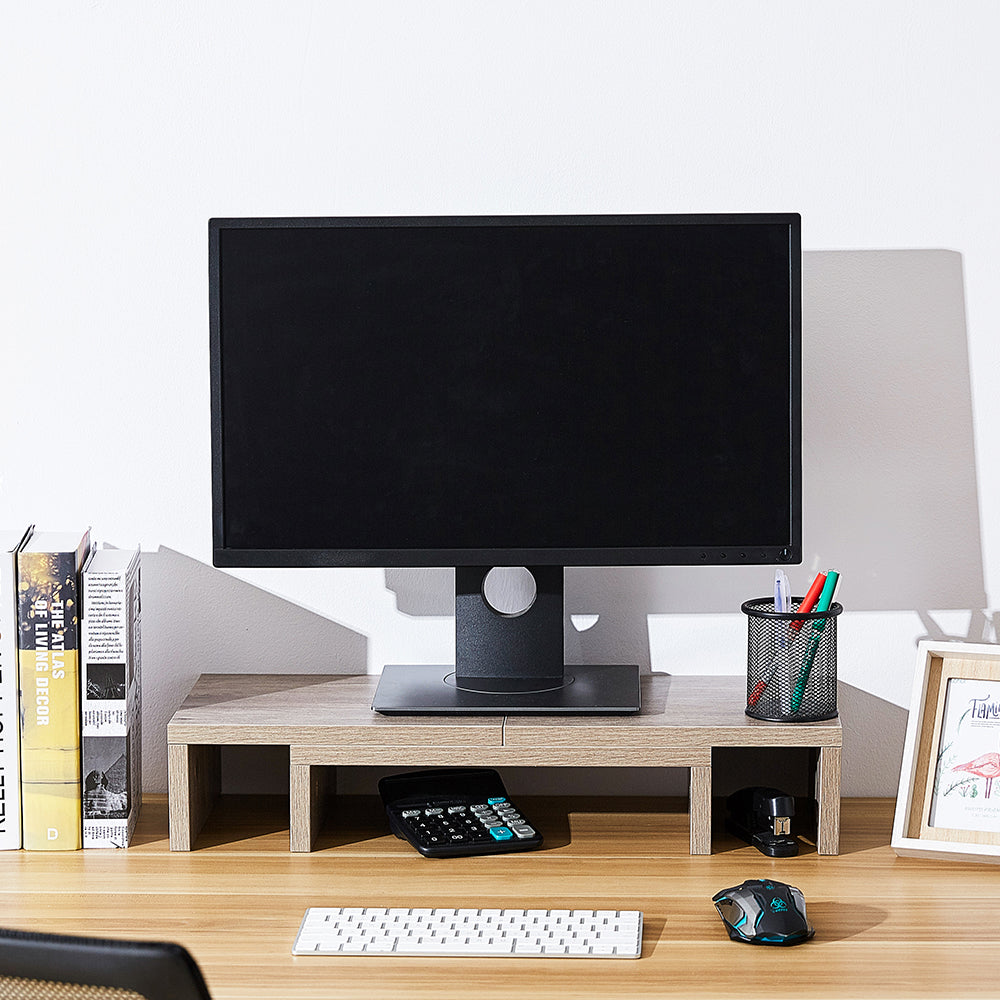 SUPERJARE Adjustable Monitor Stand, Cream Gray - 80306H - SUPERJARE