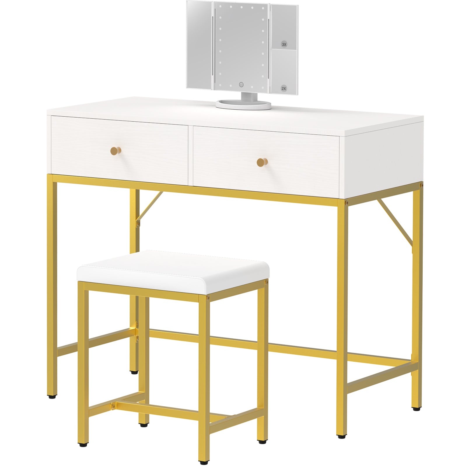  SUPERJARE 35.4 White and Gold Desk with 2 Drawers, Modern  Makeup Vanity Desk with Padded Stool, Small Computer Desk Home Office Desk  for Writing Study Bedroom : Home & Kitchen