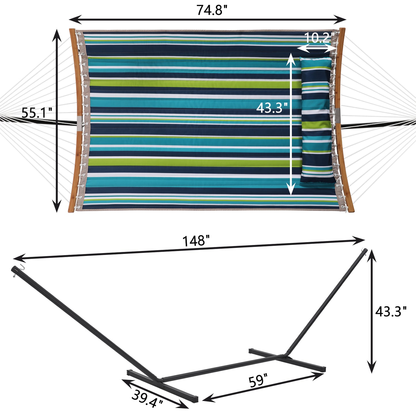 SUPERJARE 12FT Double Hammock with Stand, Dark Cyan - 3702GT - SUPERJARE