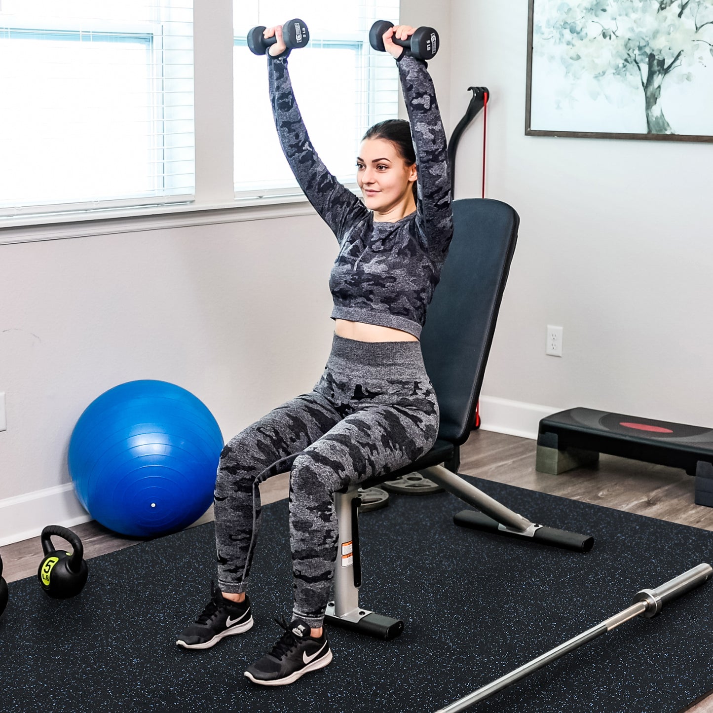 SUPERJARE 056“ Thick Exercise Equipment Mats, 48 Sq Ft EVA Foam Mats with Rubber Top - 9602L