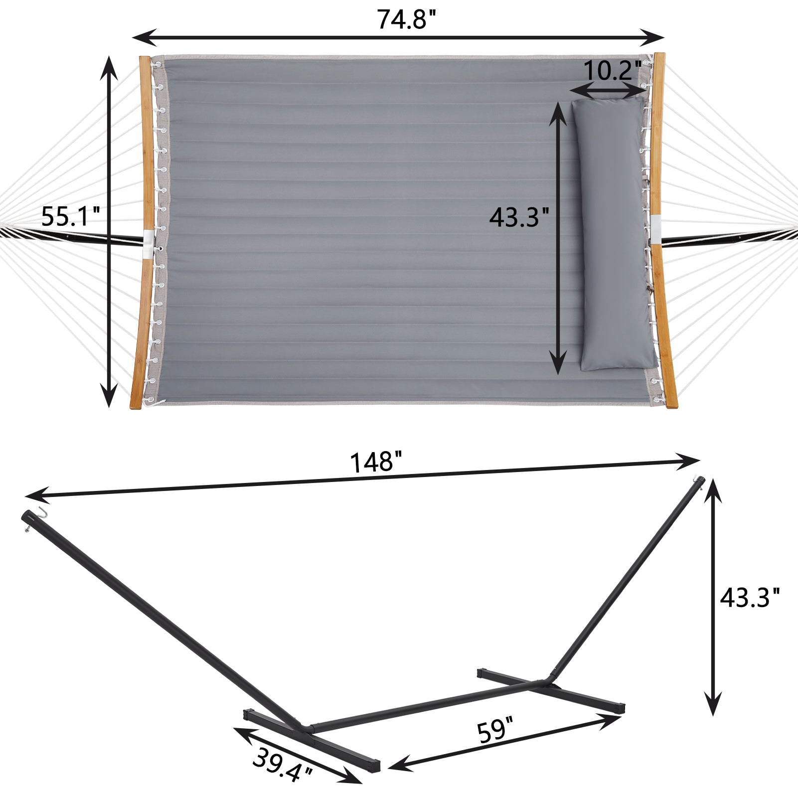 SUPERJARE 12FT Double Hammock with Stand, Gray - 3702B - SUPERJARE