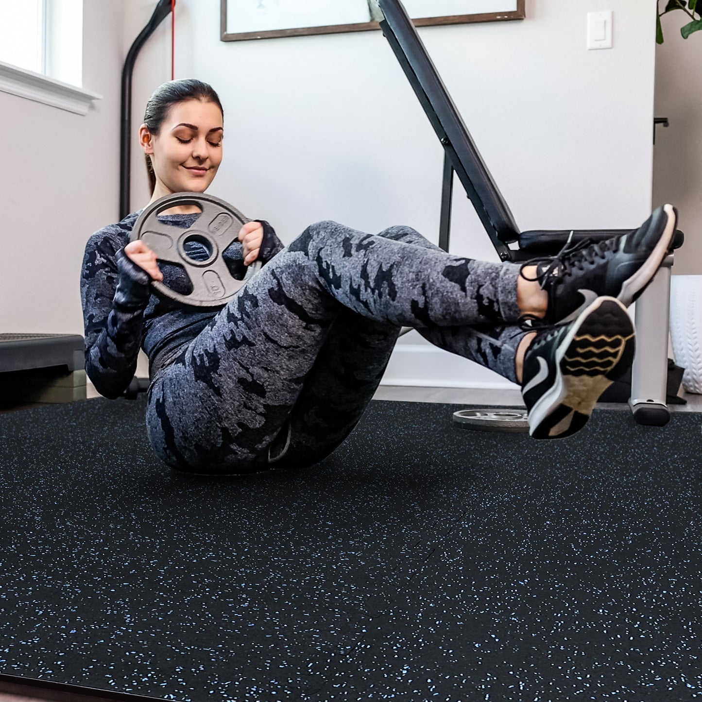 SUPERJARE 056“ Thick Exercise Equipment Mats, 48 Sq Ft EVA Foam Mats with Rubber Top - 9602L