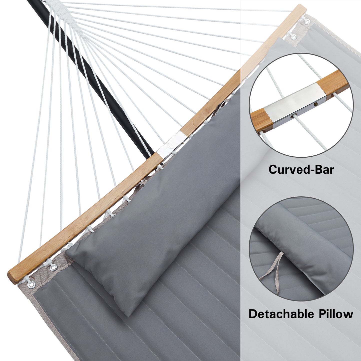 SUPERJARE 12FT Double Hammock with Stand, Gray - 3702B - SUPERJARE