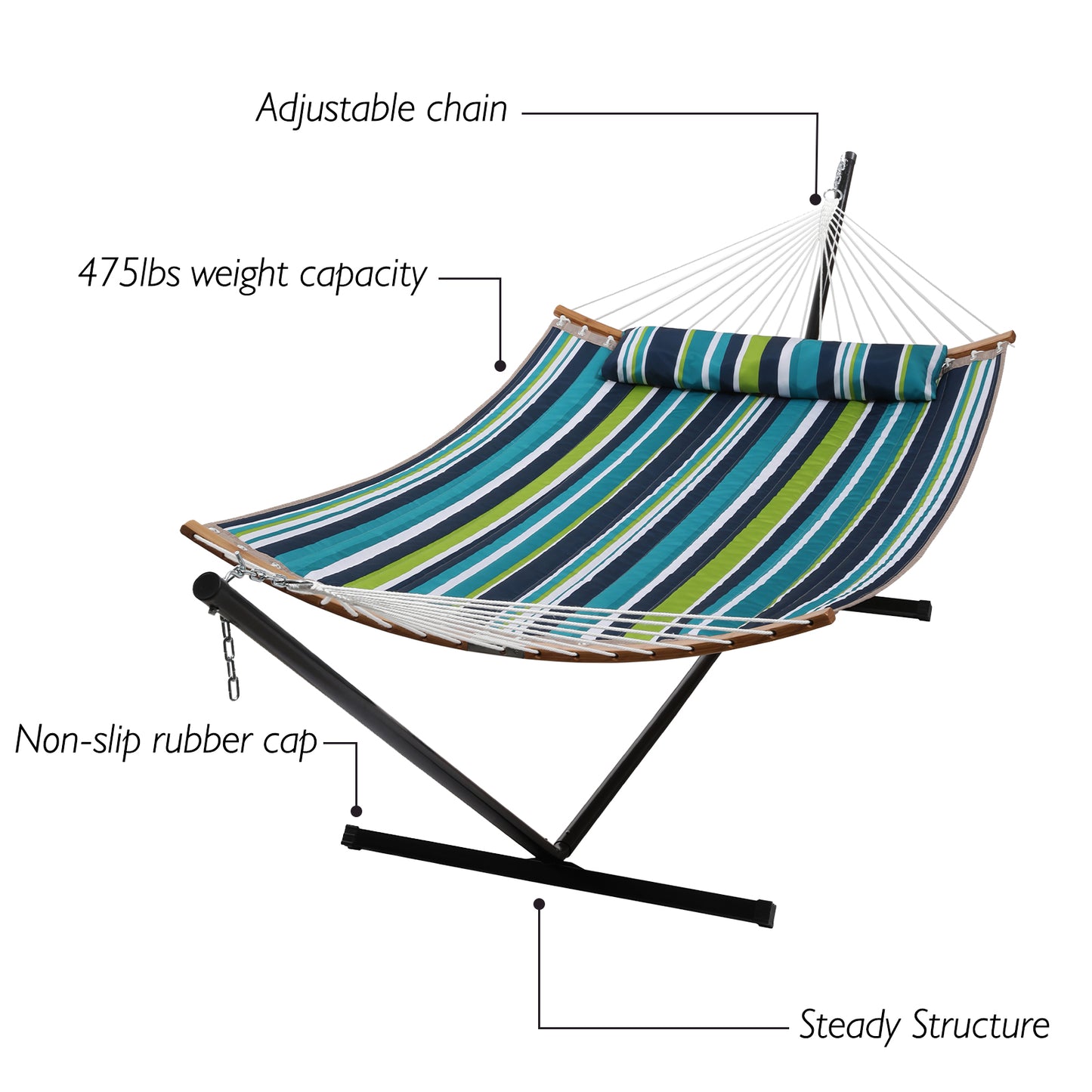 SUPERJARE 12FT Double Hammock with Stand, Dark Cyan - 3702GT - SUPERJARE