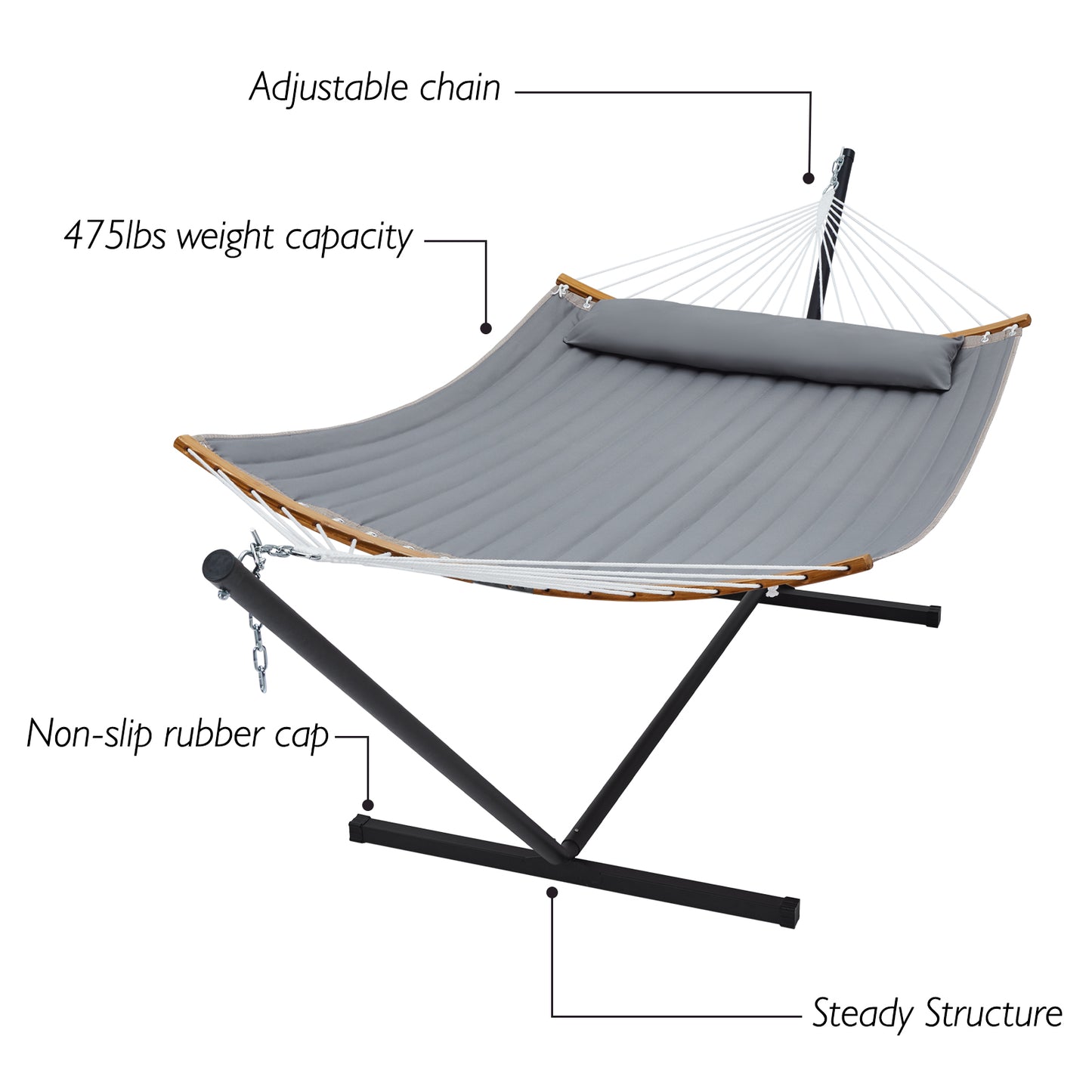 SUPERJARE 12FT Double Hammock with Stand, Gray - 3702B - SUPERJARE