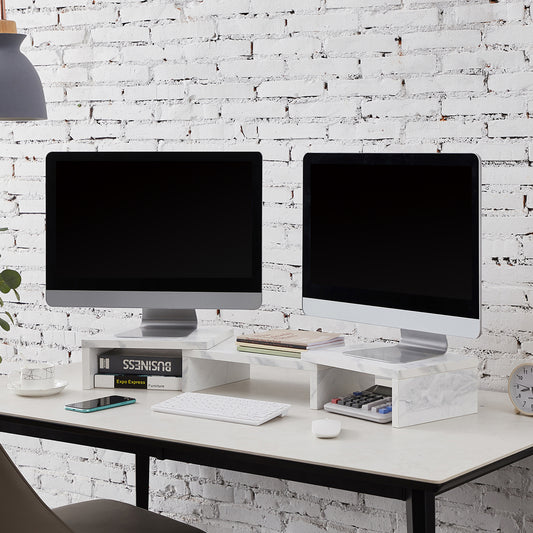 SUPERJARE Dual Monitor Stand Riser, Marble - 80306S - SUPERJARE
