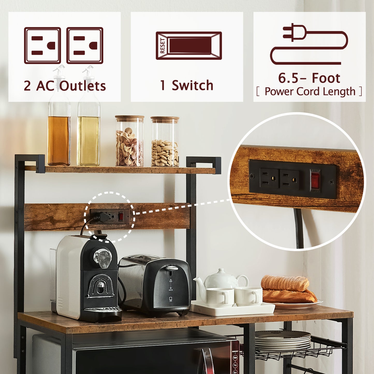 SUPERJARE Kitchen Baker’s Rack with Power Strip, 80919ZC