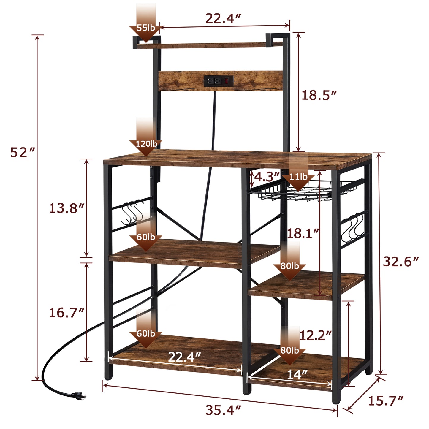 SUPERJARE Kitchen Baker’s Rack with Power Strip, 80919ZC