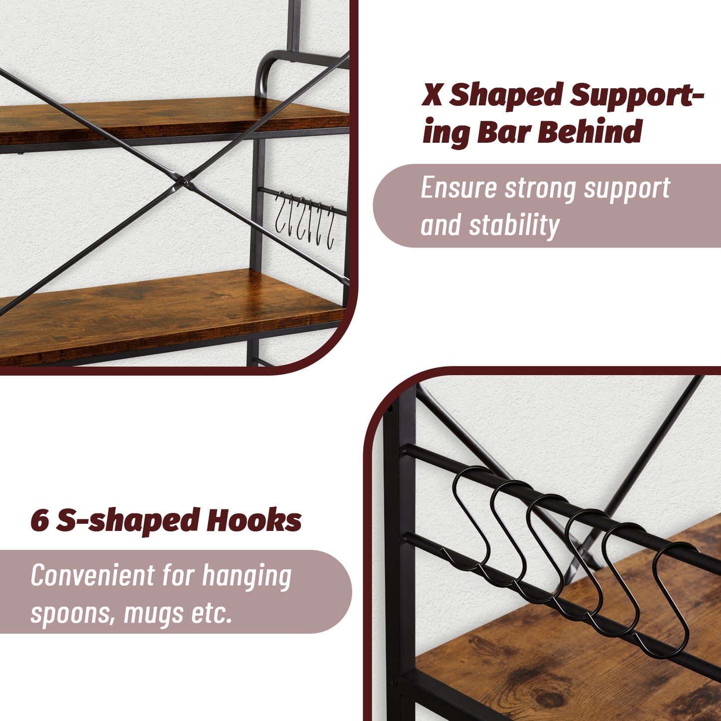 SUPERJARE Kitchen Bakers Rack with Power Outlet - Rustic Brown, 80922FC