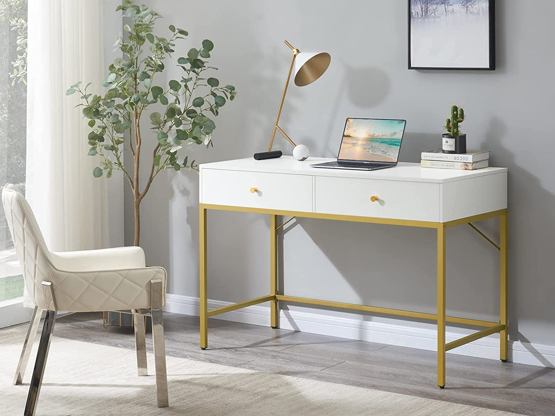 White and Gold Vanity Desk