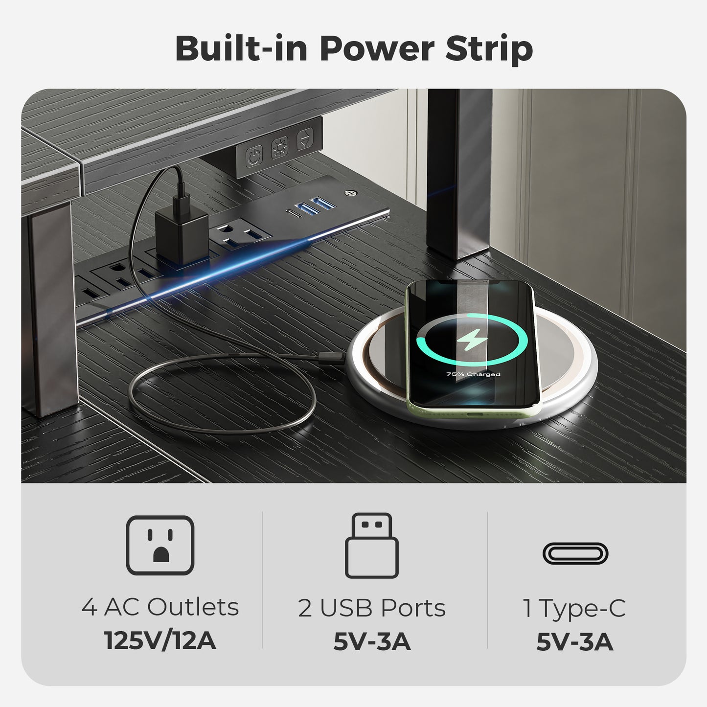 SUPERJARE 47 inch L Shaped Gaming Desk with LED Lights & Power Outlets, Reversible Computer Desk with Shelves & Monitor Stand, Corner Desk with Drawer, for Home & Office