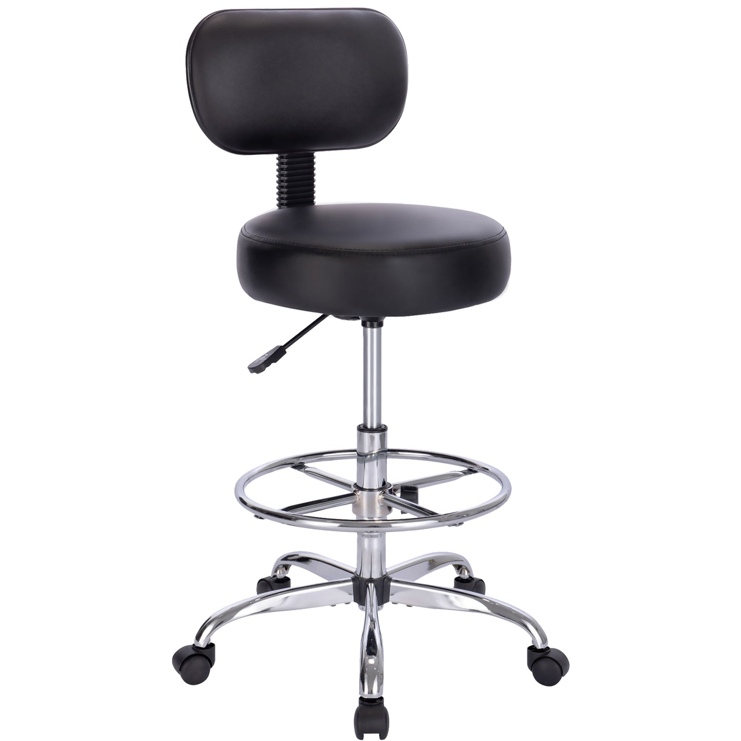 SUPERJARE Drafting Chair with Back, Adjustable Foot Rest Rolling Stool - Black, 7202B
