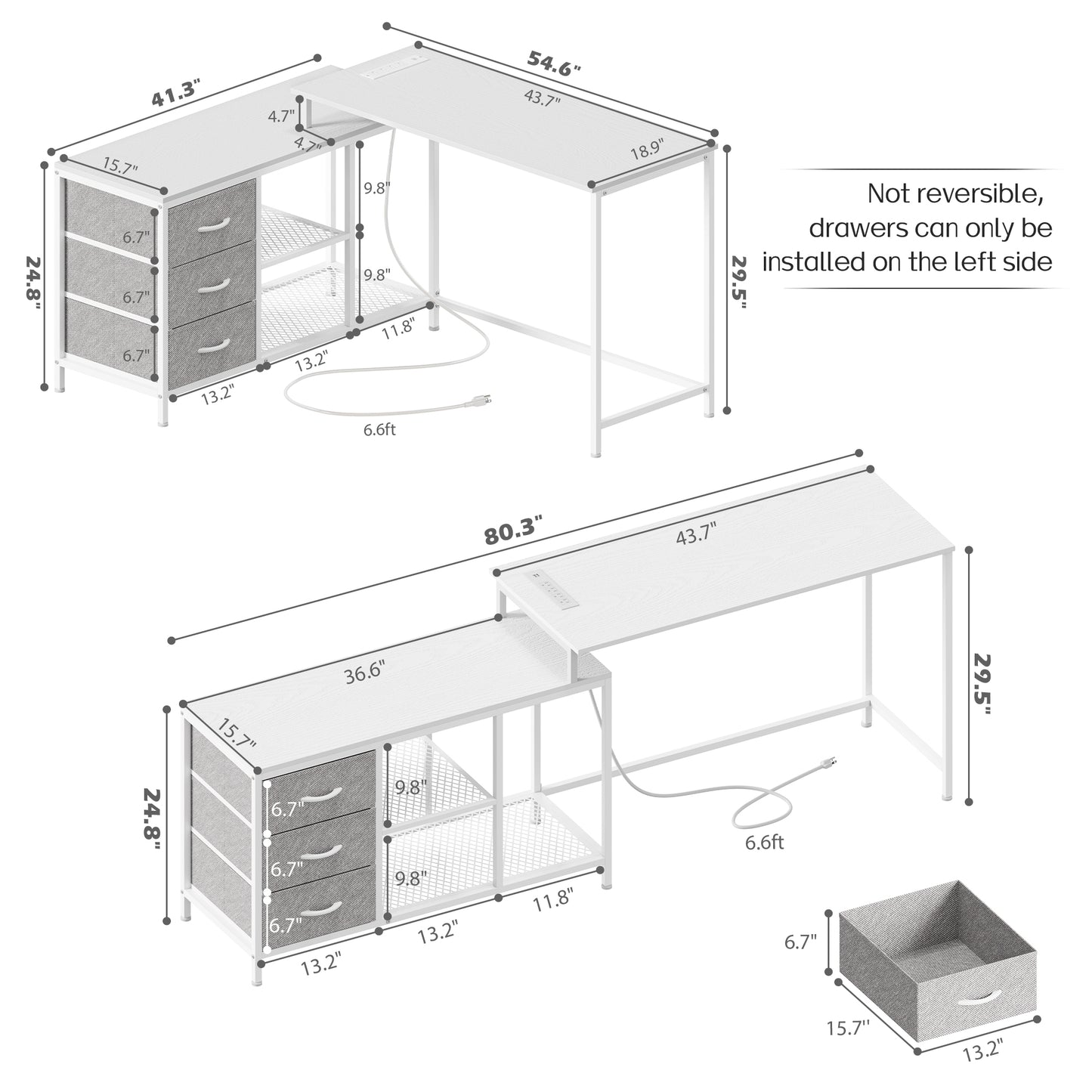 SUPERJARE 63 Inch L Shaped Desk with Power Outlets, Computer Desk with Drawers & Shelves, Corner Desk Gaming Desk Home Office Desk, White