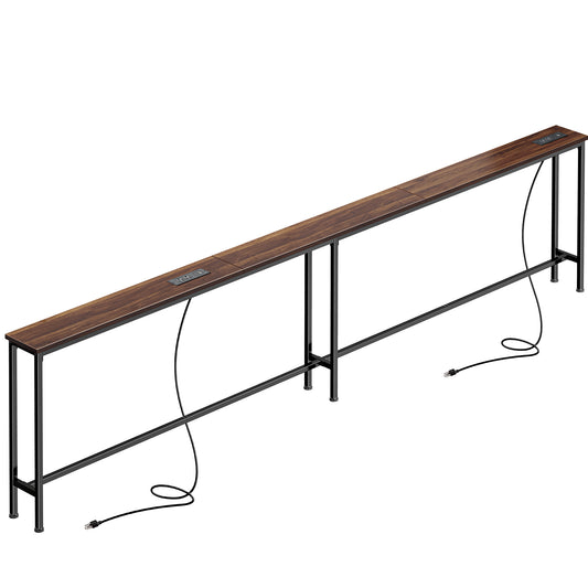 SUPERJARE 102 Inch Sofa Table with 2 Power Outlets and USB-C Ports 5.9 Inch Narrow Console Table with Storage, Extra-Long, for Entryway Hallway Couch Behind Sofa, Small Spaces, Walnut