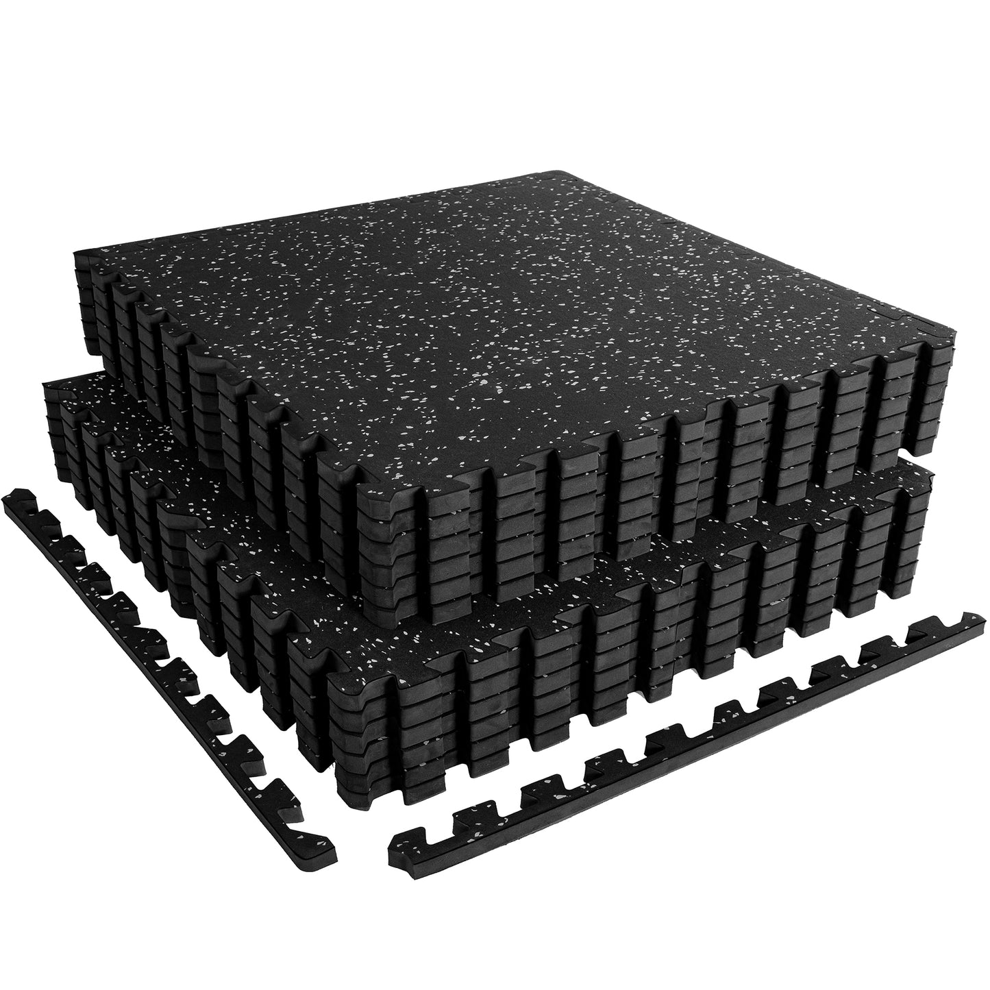 SUPERJARE 1" Extra-Thick Rubber Top Exercise Mat, Gym Flooring for Home Gym Puzzle Gym Mat for Workout Equipment, Interlocking Floor Tiles with EVA Foam, 12 Pcs 48 Sq Ft, Black/Grey
